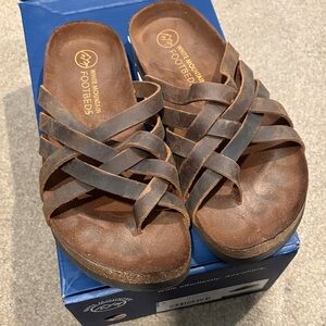 White Mountain Brown Woven Leather Slide Sandals “Handling” W35660-979